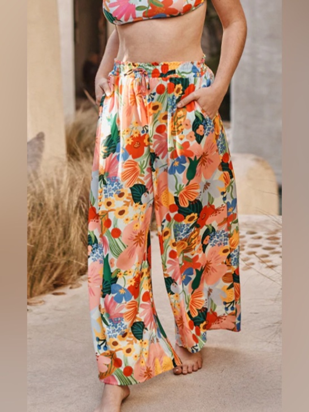 SummerSalt  Floral Palazzo Pants with Ties Sicily
Aqua Wide-Leg Pants